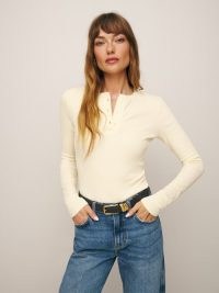 mation Hudson Long Sleeve Henley Tee in Sugar ~ women’s fitted half button up T-shirt ~ womens essential tops ~ wardrobe essentials