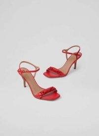 L.K. BENNETT Ivonne Red Leather Heel Sandals ~ strappy chain detail sandal