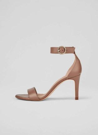 L.K. BENNETT Ivy Nude 3 Leather Single Strap Sandals ~ light brown barely there sandal - flipped
