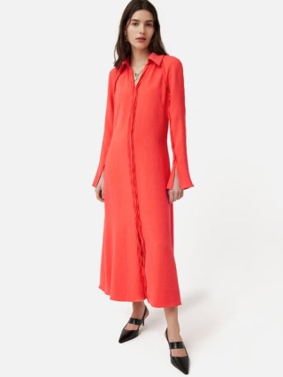 JIGSAW Japanese Crepe Shirt Dress in Coral / vibrant orange collared button up dresses
