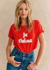 Sezane JE T’AIME T-SHIRT in Red/Ecru / women’s French slogan tee / womens short sleeve organic cotton T-shirts