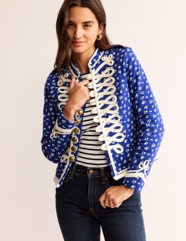 Boden Jersey Military Jacket in Blue – women’s cotton floral print jackets