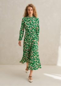 ME and EM Lantana Flower Print Midi Dress in Green / Pink / Multi ~ floral long sleeve gathered detail dresses ~ feminine fashion