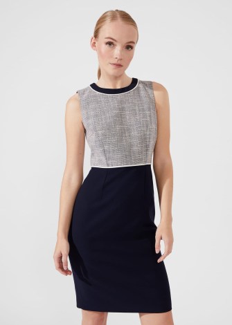 HOBBS LAURIE DRESS WITH COTTON NAVY IVORY ~ chic sleeveless colour block dresses - flipped