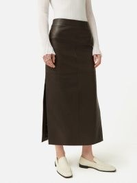 JIGSAW Leather Maxi Skirt in Chocolate ~ women’s luxe dark brown side slit skirts
