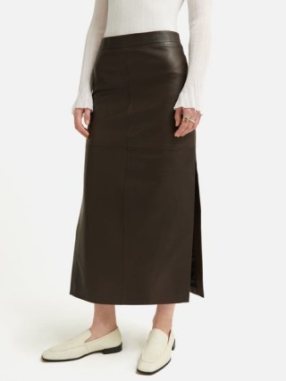 JIGSAW Leather Maxi Skirt in Chocolate ~ women’s luxe dark brown side slit skirts - flipped