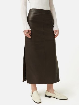 JIGSAW Leather Maxi Skirt in Chocolate ~ women’s luxe dark brown side slit skirts