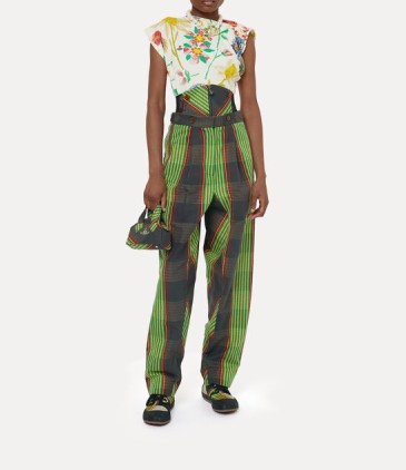 Vivienne Westwood Long macca corset trousers in Combat Tartan / women’s green checked relaxed fit drop crotch trouser - flipped