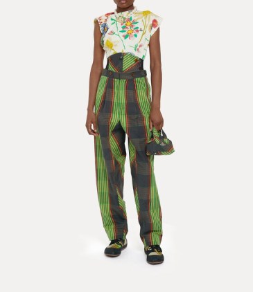 Vivienne Westwood Long macca corset trousers in Combat Tartan / women’s green checked relaxed fit drop crotch trouser