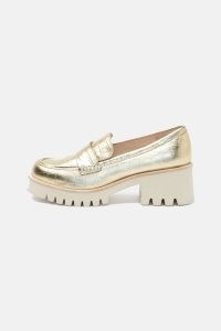 gorman Lucky Loafer in Gold / chunky croc embossed metallic loafers / shiny retro style shoes / crocodile effect