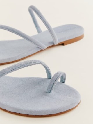 Reformation Ludo Toe Ring Strappy Flat Sandal in Mineral Suede / luxe light blue flats / women’s summer sandals - flipped