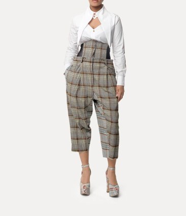 Vivienne Westwood Macca corset trousers in Mix / womens cropped check print trouser with removable corset-style waistband - flipped