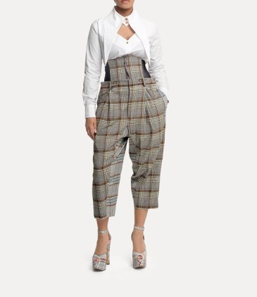 Vivienne Westwood Macca corset trousers in Mix / womens cropped check print trouser with removable corset-style waistband