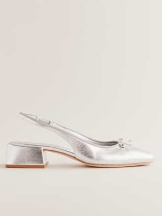 Reformation Margarita Slingback Heel in Silver – luxe slingbacks – soft foil metallic leather block heels - flipped