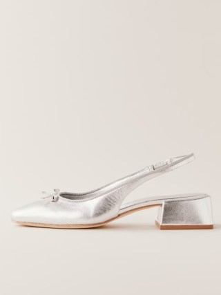 Reformation Margarita Slingback Heel in Silver – luxe slingbacks – soft foil metallic leather block heels
