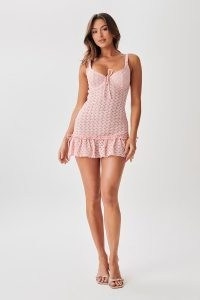 Meshki MARIETTA Cupped Lace Mini Dress in Fairy Floss Pink ~ short length sleeveless plunge front going out dresses ~ women’s knitted party fashion