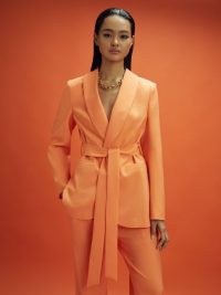 REISS SPEED MCLAREN F1 BELTED SINGLE BREASTED BLAZER in PAPAYA / women’s chic orange tie waist blazers / womens spring – summer jackets 2024