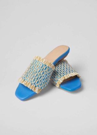 L.K. BENNETT Meera Blue Raffia Flat Sandals – fringed flats – summer shoes