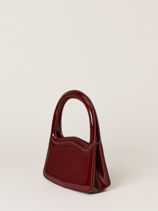 Reformation Mini Monica Frame Handle in Ruby Patent ~ small glossy red leather handbag - flipped