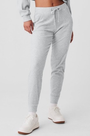 alo yoga MUSE SWEATPANT in Athletic Heather Grey ~ women’s cuffed ankle sweatpants ~ womens ribbed joggers ~ soft feel jogging bottoms ~ sport luxe pants - flipped