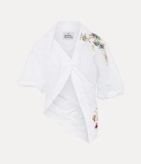Vivienne Westwood Natalia shirt in White / women’s asymmetric floral embroidered cotton shirts