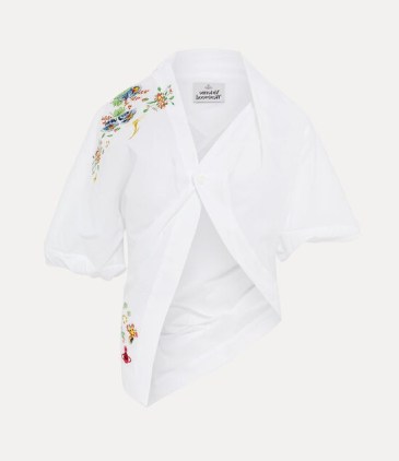 Vivienne Westwood Natalia shirt in White / women’s asymmetric floral embroidered cotton shirts - flipped