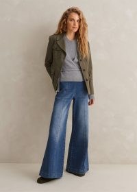 ME and EM Palazzo Travel Jean in Mid Blue Wash ~ women’s wide leg stretch denim jeans