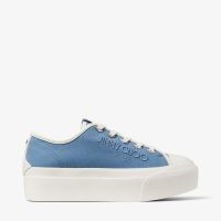 JIMMY CHOO Palma Maxi/F Denim and Latte Canvas Platform Trainers with Embroidered Logo – women’s blue platform trainer