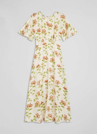 L.K. BENNETT Pascal Cream Valerian Floral Print Silk Dress / silky summer party dresses / spring occasionwear - flipped