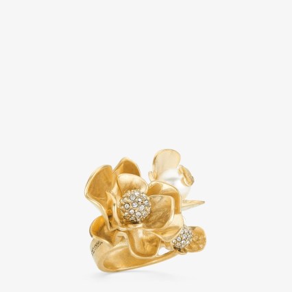JIMMY CHOO Petal Ring Gold-Finish with Crystal and Pearl Embellishment – cocktail rings – statement jewellery - flipped