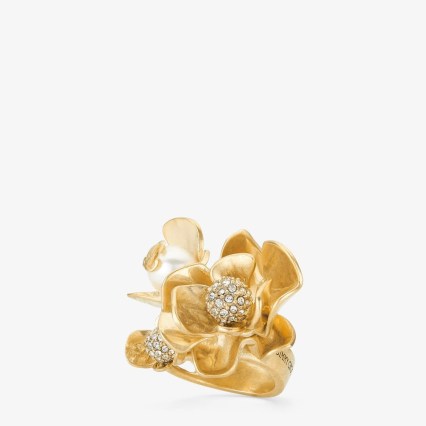 JIMMY CHOO Petal Ring Gold-Finish with Crystal and Pearl Embellishment – cocktail rings – statement jewellery