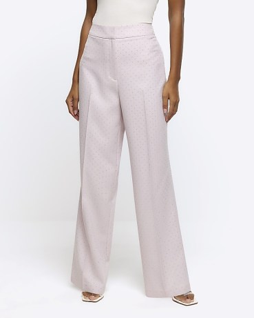 RIVER ISLAND Pink Diamante Straight Leg Trousers ~ women’s embellished evening trouser