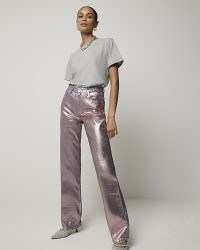 KAREN MILLEN Pink Metallic Stove Pipe Straight Jeans ~ shiny denim fashion