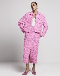 RIVER ISLAND Pink Textured Pencil Midi Skirt ~ split hem skirts
