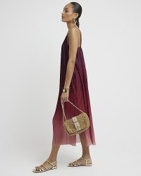 River Island Red Plisse Ombre Slip Midi Dress | skinny shoulder strap dresses