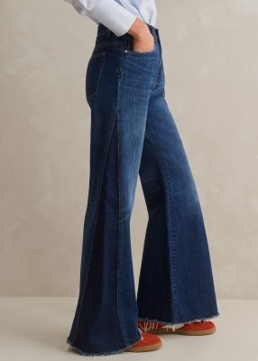 me and em Regular Length Split Seam Flare Jean in Dark Multi Blue | women’s denim flares | casual 70s style fashion | womens flared jeans - flipped