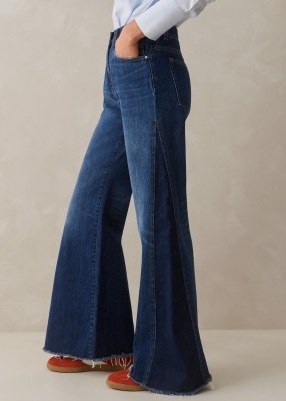 me and em Regular Length Split Seam Flare Jean in Dark Multi Blue | women’s denim flares | casual 70s style fashion | womens flared jeans