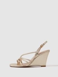 REISS ANYA LEATHER STRAPPY WEDGE HEELS GOLD ~ metallic wedges