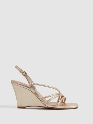 REISS ANYA LEATHER STRAPPY WEDGE HEELS GOLD ~ metallic wedges - flipped
