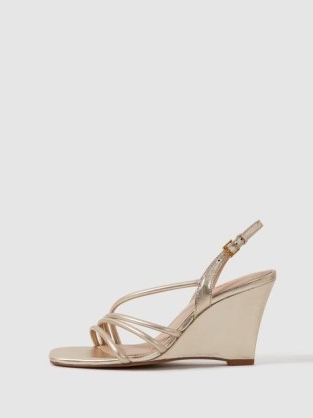 REISS ANYA LEATHER STRAPPY WEDGE HEELS GOLD ~ metallic wedges