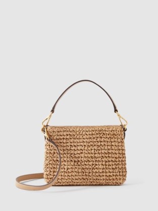 Reiss BROMPTON LEATHER RAFFIA POUCH BAG TAN / small luxe woven style bags - flipped