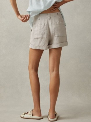 Reiss DEMI LINEN GARMENT DYED SHORTS in OATMEAL / women’s turn up hem short / summer clothing / womens holiday clothes - flipped