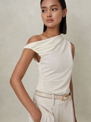 REISS DYLAN RUCHED OFF-THE-SHOULDER TOP IVORY ~ tops with an asymmetric neckline - flipped
