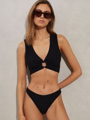 Reiss FREDDIE RUCHE BIKINI TANK TOP in Black – ruched cut out bikinis