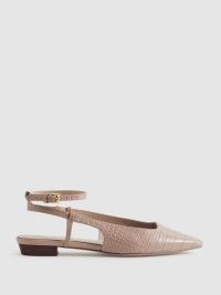 Reiss FREYA LEATHER SLINGBACK BALLERINA FLATS in NUDE | flat ankle strap shoes | chic animal print ballerinas
