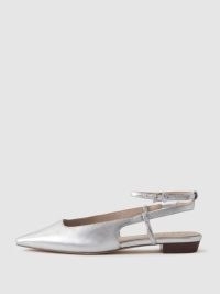 REISS FREYA LEATHER SLINGBACK BALLERINA FLATS SILVER ~ metallic pointy pumps ~ luxe flat shoes ~ pointed toe ballerinas