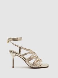 REISS KEIRA STRAPPY OPEN TOE HEELED SANDALS GOLD ~ metallic ankle tie heels ~ glamorous shoes