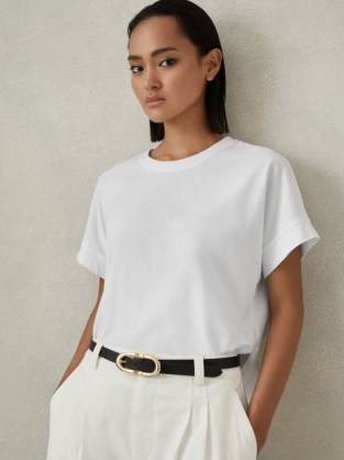 REISS LOIS COTTON CREW NECK T-SHIRT in WHITE ~ women’s relaxed tee ~ womens T-shirts ~ wardrobe essentials ~ casual tops - flipped