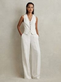 Reiss LORI VISCOSE-LINEN WIDE LEG SUIT TROUSERS in WHITE / women’s spring summer trouser