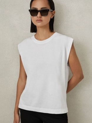 REISS MORGAN COTTON CAPPED SLEEVE T-SHIRT in WHITE ~ cap sleeved tee ~ women’s t shirts ~ casual sleeveless tops
